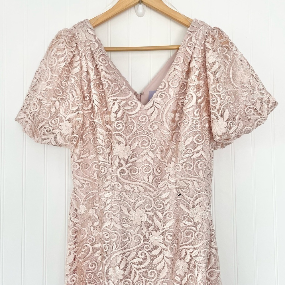 JS COLLECTIONS RIVER PUFF SLEEVE COLUMN GOWN NEW Size 4 Blush - Picture 9 of 15